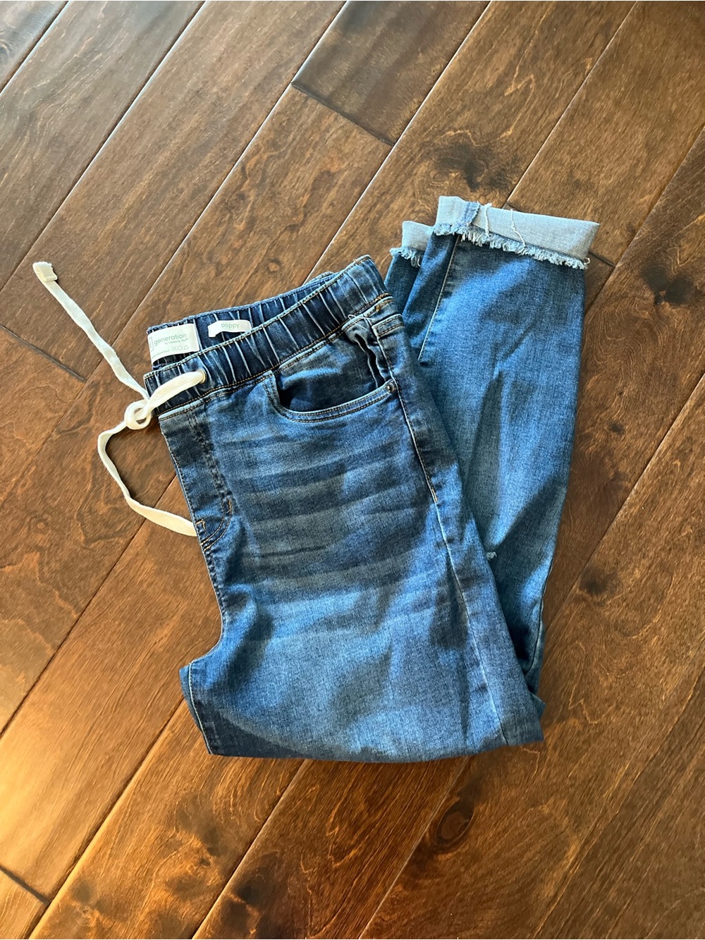 New Distressed Boyfriend Jogger Jeans with Drawstring Large - Picture 3 of 8